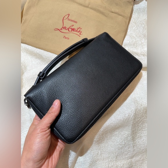 NEW Christian Louboutin Panettone Studs Logo Black Purse Zip Clutch Big Wallet - Picture 3 of 16